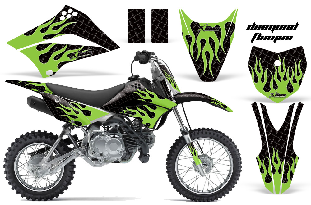 Kawasaki KLX 110L 10-11 NP Graphic Kit DIAMOND FLAMES-GREEN BLACKBG